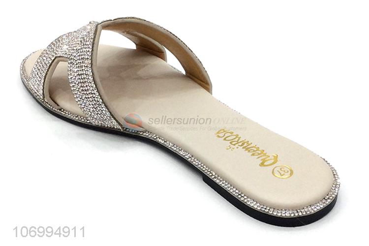 Factory wholesale unique clear rhinestones ladies summer slippers