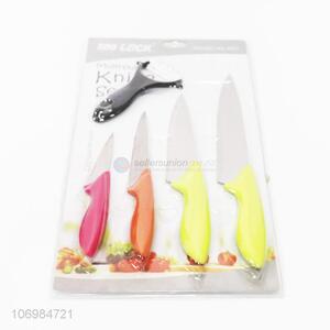 Best sell 4 pieces plastic handle kitchen knives with 1pc peeler