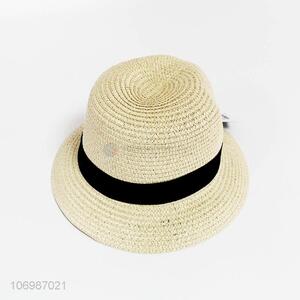 Wholesale Summer Plain Pastoral Beach Panama Hat Flat Wide Brim Fedora Paper Straw Hat