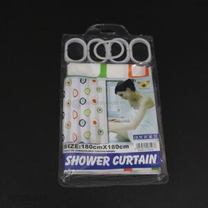 Custom printing 180*180cm PE shower curtain bath curtain with hooks