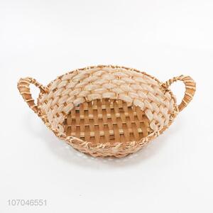 Promotional multi-use plastic rattan basket fruit storage basket with handles