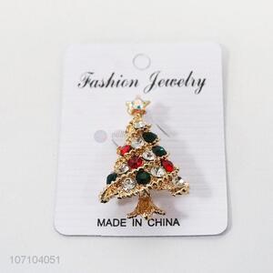 High quality personalized Christmas tree shape alloy brooch with colorful stones