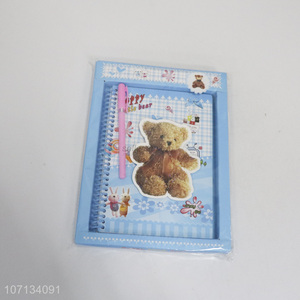 Wholesale school stationery cartoon bear spiral notebook with pen