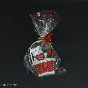 Creative design rose flower cute bear with basket set for valentine gift