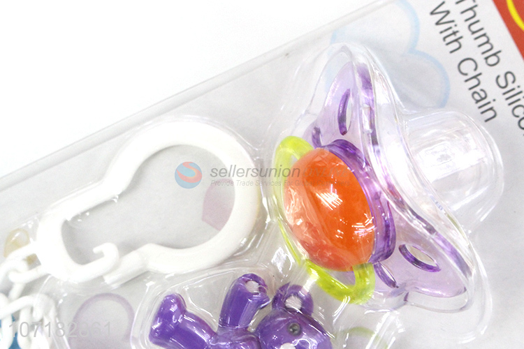 Unique Design Thumb Silicone Pacifier With Chain Baby Chew Pacifier