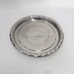 High quality popular round stainless iron food serving tray metal fruit plate