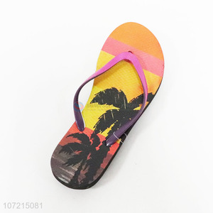 Suitable price fashion coconut tree printed EVA flip flops ladies slippers
