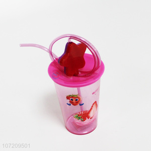 Premium quality cute cartoon pattern plastic cup with straw