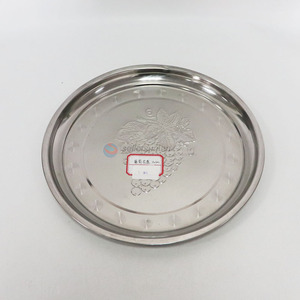 Low price round stainless steel food serving tray fruit salver