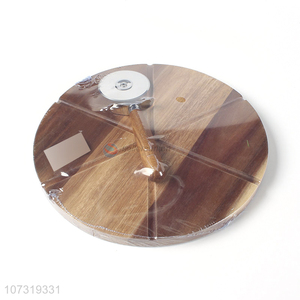 Wholesale Customized Acacia Wood Pizza Board With Wheel Cutting Knife Set