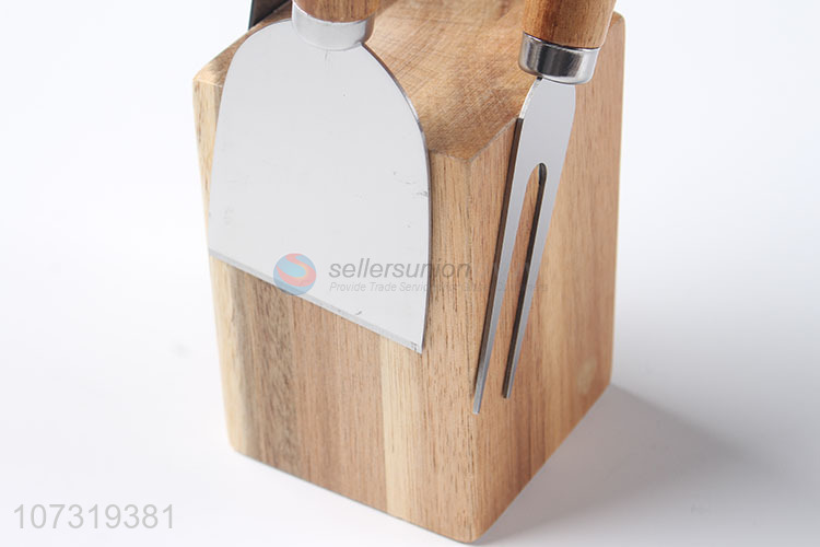 Cheap Price Acacia Wood Cheese Tool Cheese Knife Set With Wooden Holder