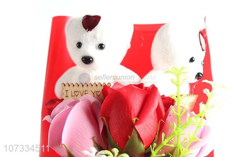 Wholesale cheap romantic gifts soap flowers scented flowers with bear