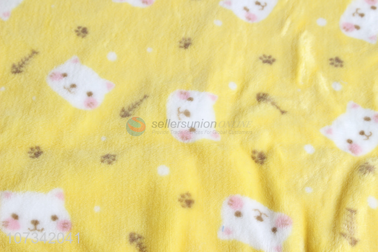 Unique Design Cat And Fish Bones Pattern Warm Soft Cozy Flannel Blanket