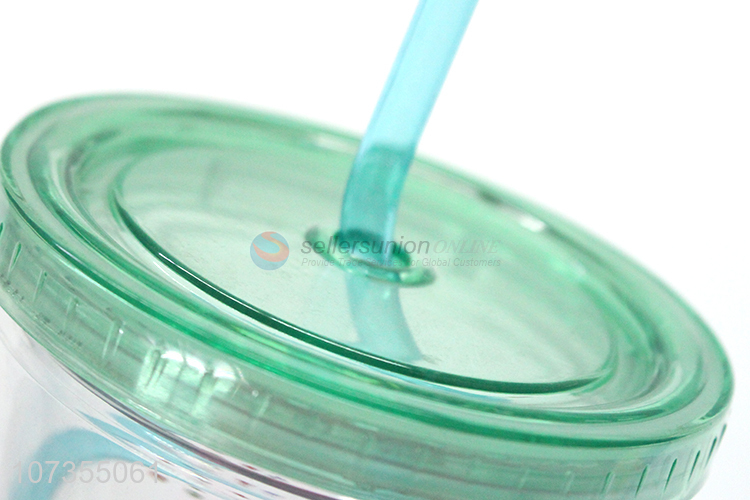 Unique design double-wall plastic water tumbler mugs with lid & straw
