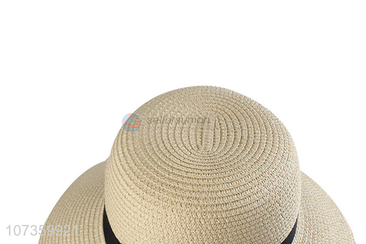 High Quality Fashion Bucket Hat Straw Hat With Black Ribbon