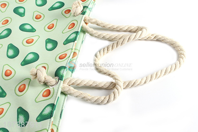 Best Sale Avocado Pattern Zipper Canvas Tote Bag Shopping Bag