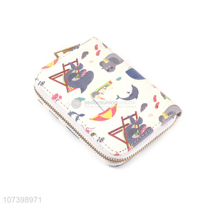 Hot sale cute cartoon printing pu leather women long purse wallet