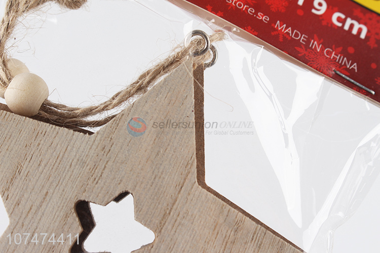 Low price Christmas tree hanging ornaments hollow wooden star pendants
