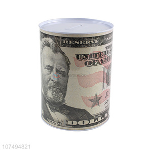 Hot products dollar printed round tin <em>money</em> <em>box</em> piggy bank