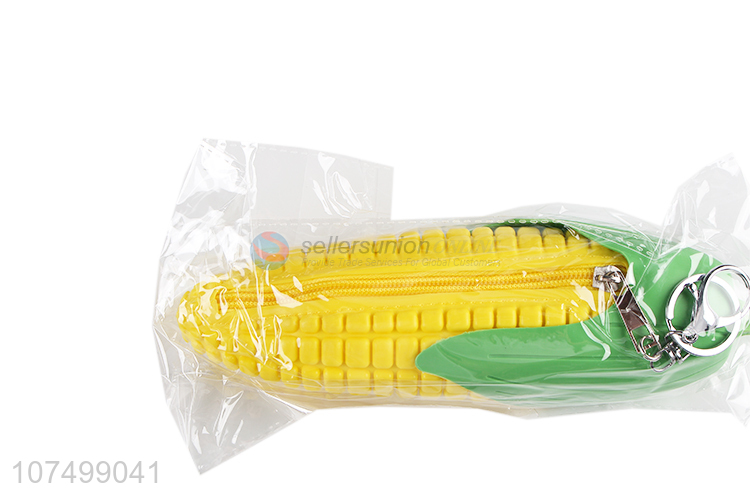New Style Corn Shape Silicone Pen Bag With Zipper And Key Chain