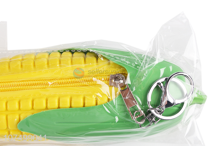 New Style Corn Shape Silicone Pen Bag With Zipper And Key Chain