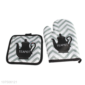 Hot selling creative printing heat resistant oven mitt set with pot pad
