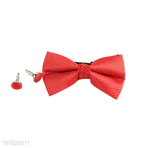 Most popular men's silver filament bow tie and cufflinks set