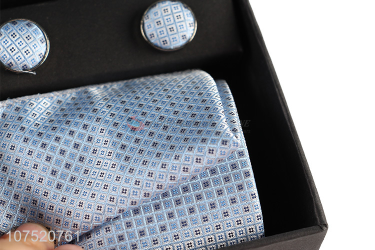 Factory price jacquard bow tie and cufflinks set for men