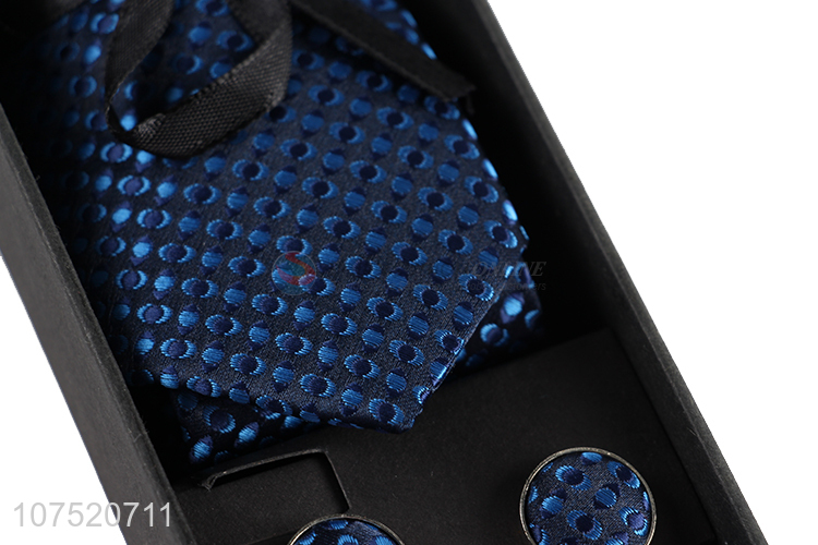 Latest design jacquard men's bow tie necktie and cufflinks set