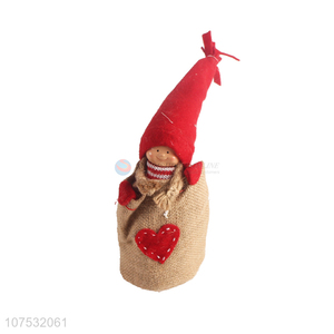 Wholesale home crafts Christmas decoration fabric doll in linen bag