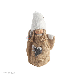 Latest design Christmas gifts woolen hat fabric doll in linen bag