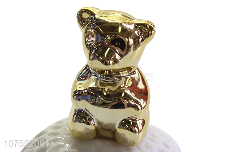 Contracted Design Ceramic Storage Jar With Gold Bear Ceramic Lid