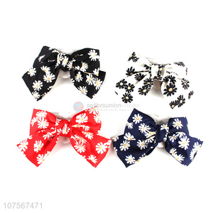 Hot selling fashion hair accessories daisy printed bowknot hair clip