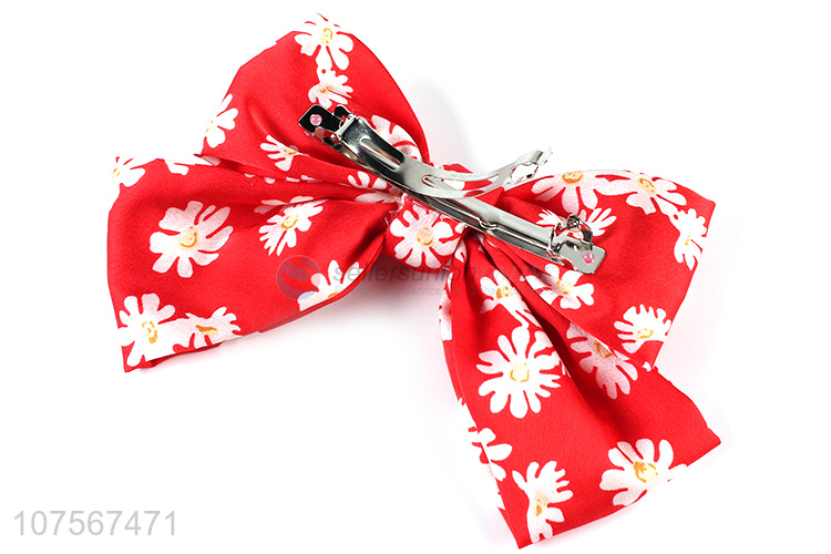 Hot selling fashion hair accessories daisy printed bowknot hair clip