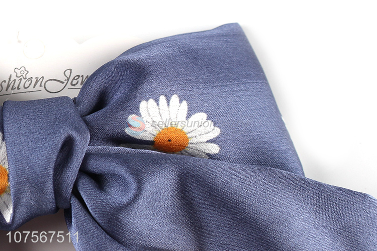 High quality daisy printed bowknot hair clip satin hair accessories