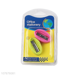 Hot sale kids stationery oval shape plastic pencil sharpener