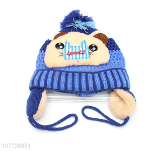 Latest design cartoon animal children <em>earmuff</em> hat toddler cuffed beanie cap