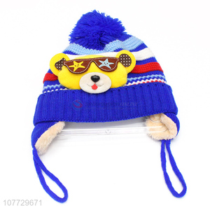 Good quality cartoon animal children earmuff hat toddler cuffed beanie cap