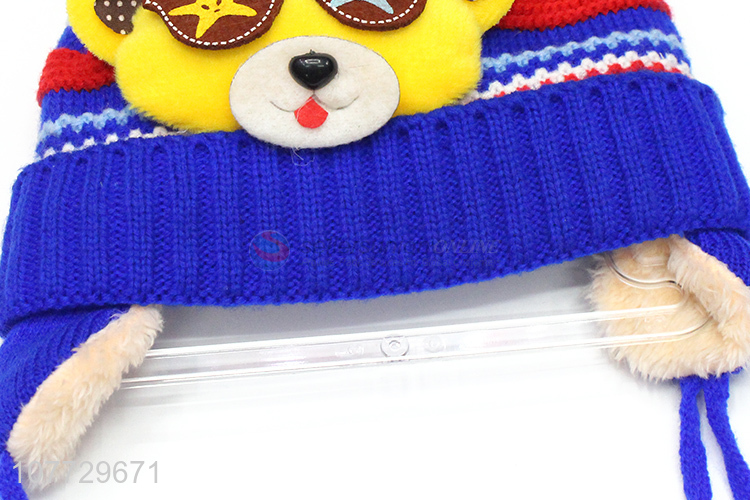 Good quality cartoon animal children earmuff hat toddler cuffed beanie cap