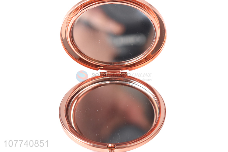 New product fashionable rose gold pocket mirror round metal makeup mirror