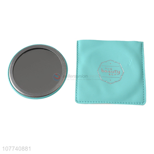 Good sale custom logo round metal makeup mirror with pu leather pouch