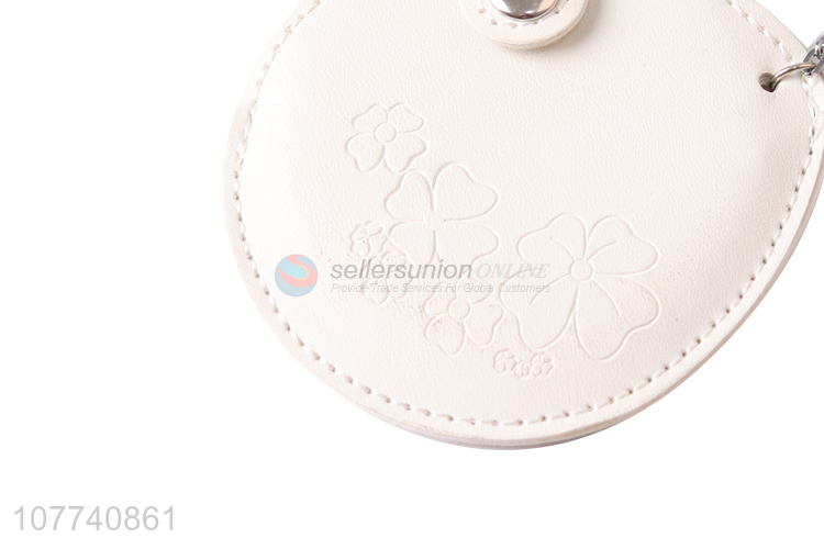 China factory portable round metal makeup mirror with pu leather pocket