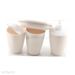 Wholesale bathroom set plastic tooth mug shampoon bottle soap dish set