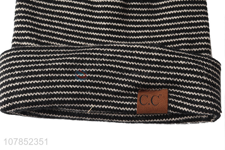 Latest arrival unisex fashionable acrylic knitting striped beanie cap