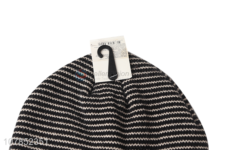 Latest arrival unisex fashionable acrylic knitting striped beanie cap