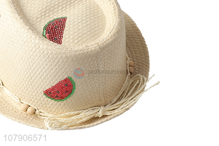 Wholesale creative fruit sequin straw hat beach fedora panama sun hat