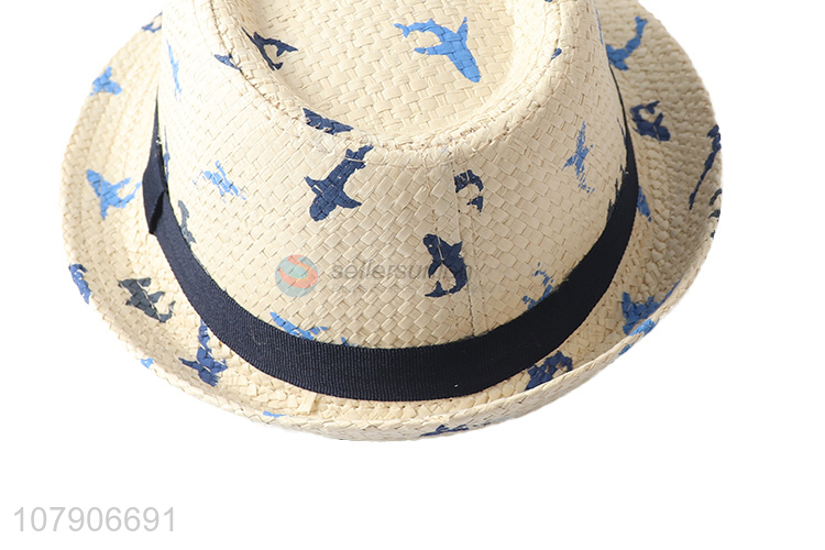 High quality dolphin printed beach straw fedora hat summer outdoor sunhat