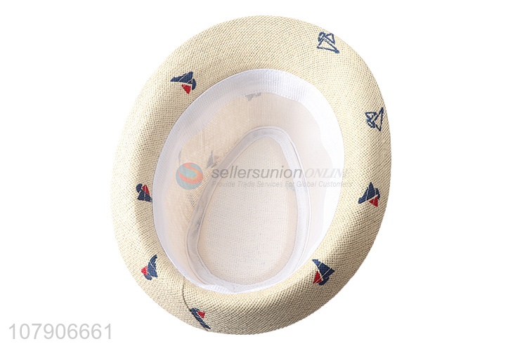 China factory creative boat printed paper straw hat jazz hat sunhat