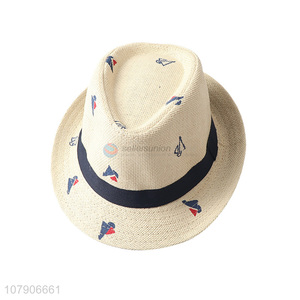China factory creative boat printed paper straw hat jazz hat sunhat