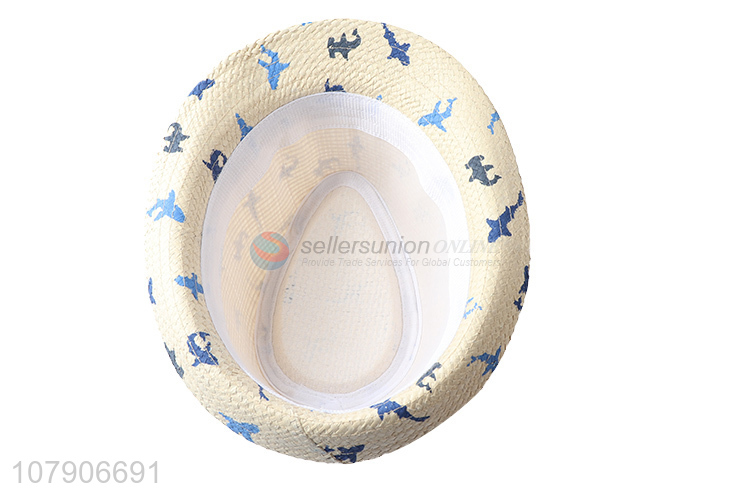 High quality dolphin printed beach straw fedora hat summer outdoor sunhat